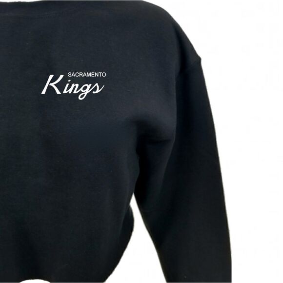 SACRAMENTO KINGS Double Script Logo BLACK "Cropped" Crop Top Crewneck Sweatshirt - Picture 4 of 6